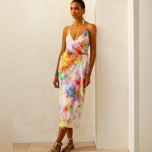 Ralph Lauren Collection Purple Label Midi Dress Silk Embroidered Floral Cocktail